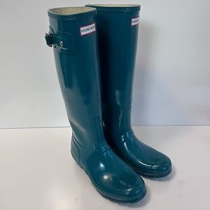 Hunter Boots Teal Tall Wellington Original Gloss Women’s 8
